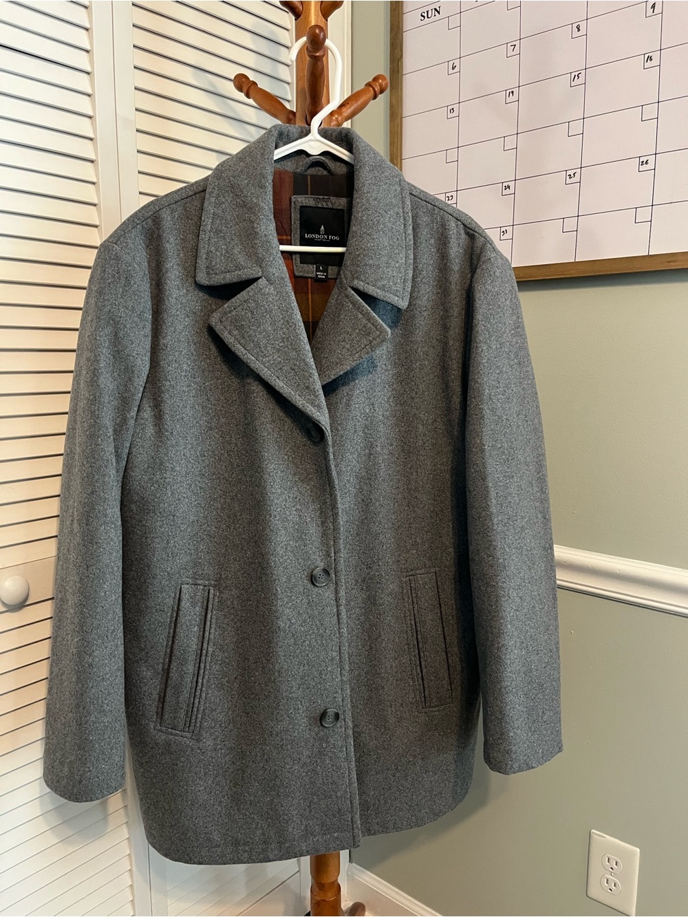London Fog Gray Single-Breasted Wool-Blend Pea Coat